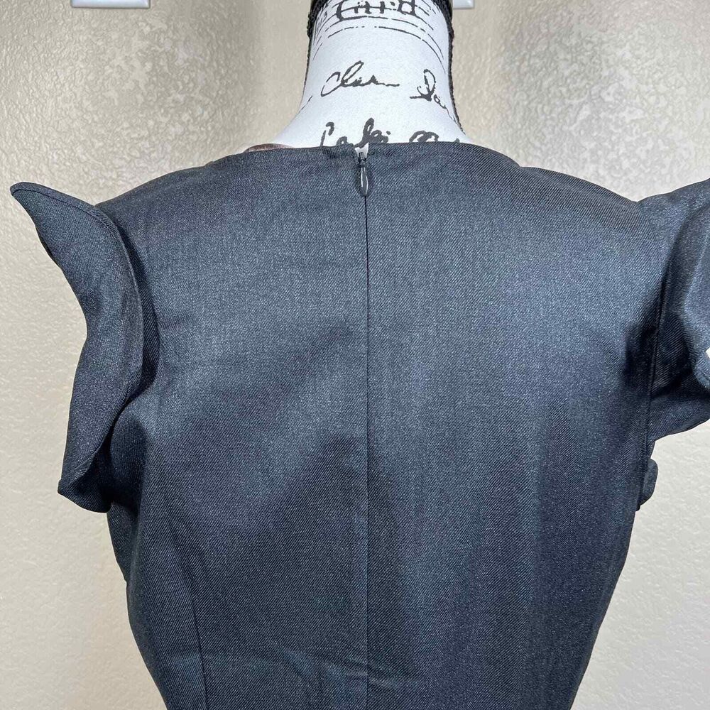 LOFT Women 10 Dress Charcoal Gray Twill Flutter Sleeve Sheath Office business - Picture 13 of 16